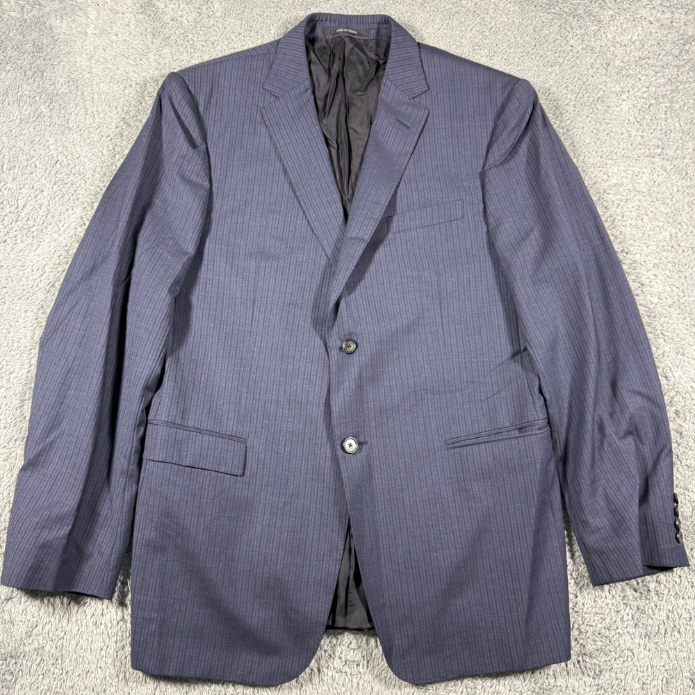 Ermenegildo Zegna City 2 Button Jacket Mens 54R Navy Blue Wool Modern Striped